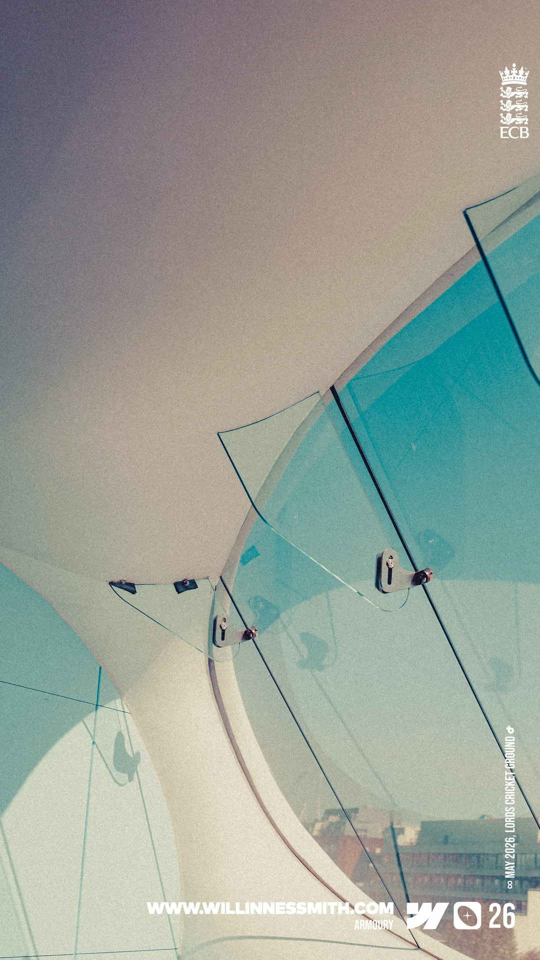 White canopy and teal glass balustrade detail, Lord's