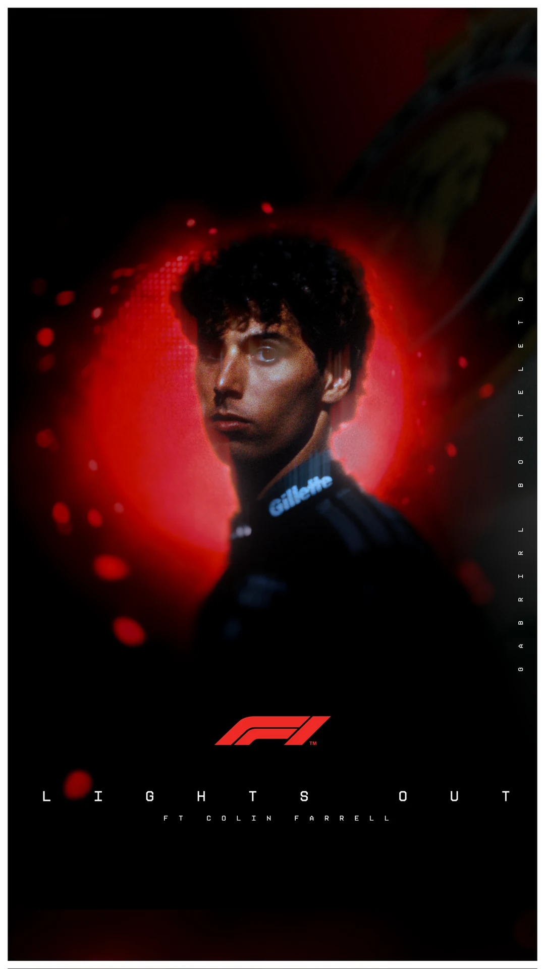 Gabriel Bortoleto glancing back against a red glow · Lights Out, F1